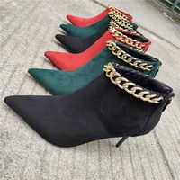 koovan womens high heel boots 2021 new autumn winter chain point short boots zipper canister boots martin boots womens shoes