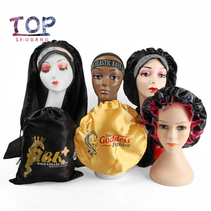 

Custom LOGO Wigs Packaging T-shirt /Elastic Band /Wig Bag/ Hair Box/ Satin Bonnet/ Hair tag/Bundle Wraps/Long Bonnets