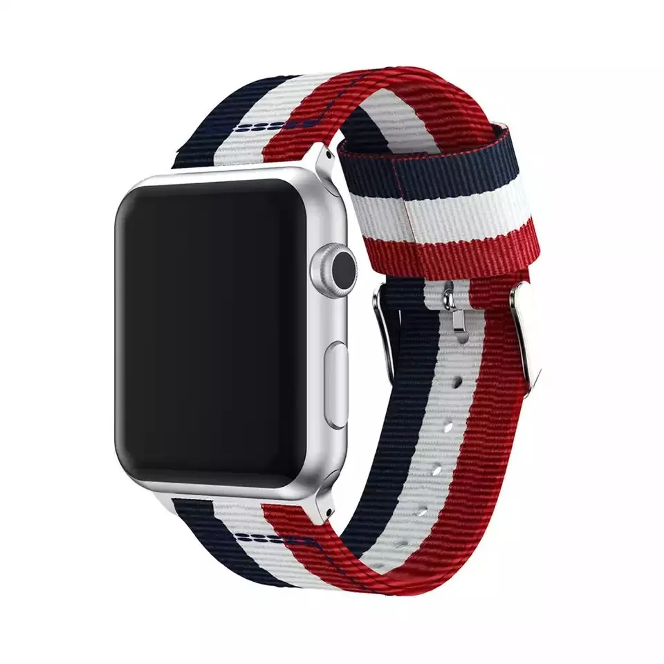 Нейлоновый ремешок для часов Apple Watch 38/42 Холщовый серебристая кнопка военные часы