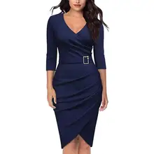 Vestido de mujer con manga de 7 puntos, cuello en V, para negocios, cena, recepción, moda Sexy, falda cómoda, vestidos de mujer (4)