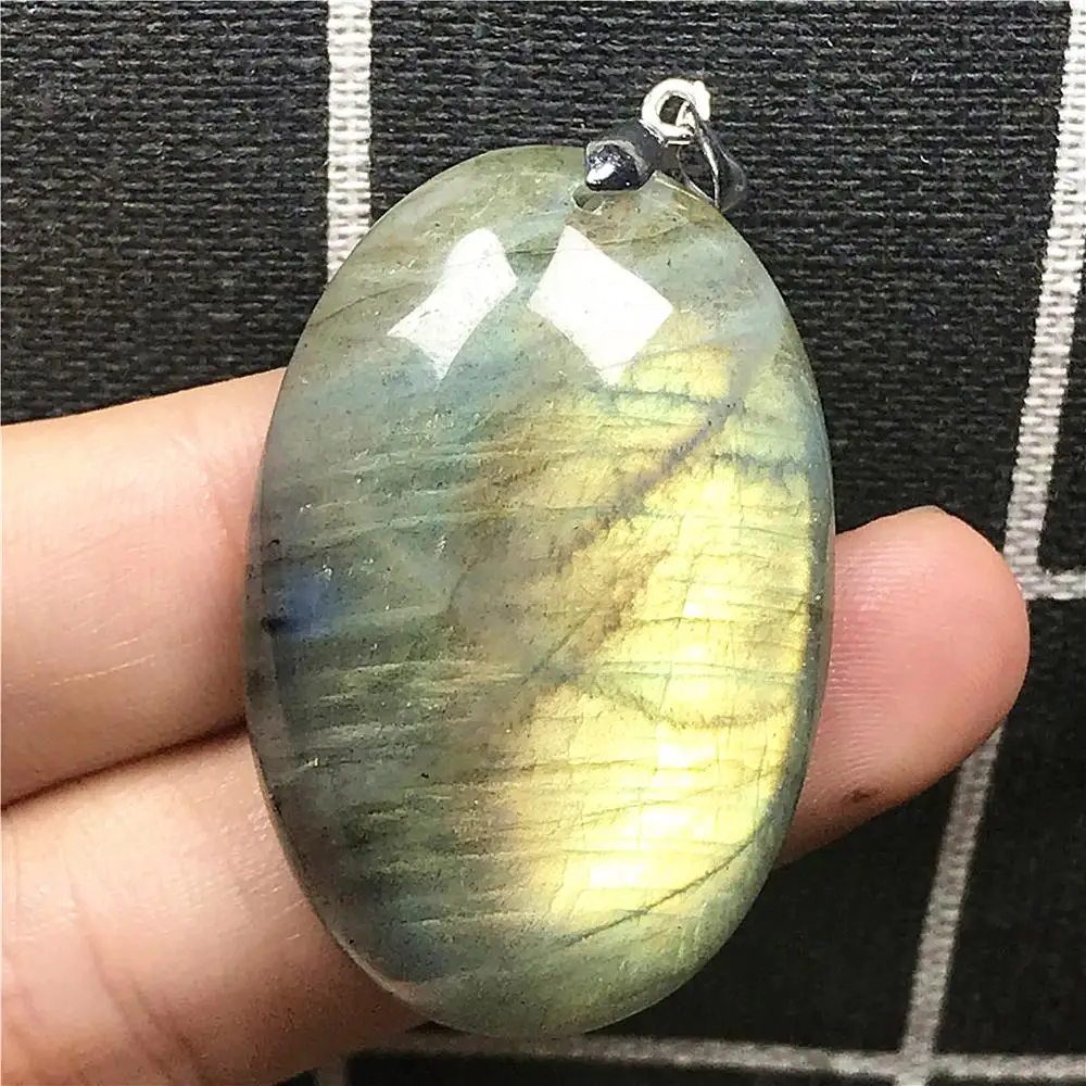 

Top Natural Labradorite Pendant Jewelry For Woman Man Yellow Light Oval Crystal 40x27x9mm Beads Silver Moonstone Stone AAAAA