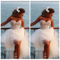 vestido de noiva 2015 white ivory sweetheart wedding gowns robe de mariage pearls wedding dress short front long back
