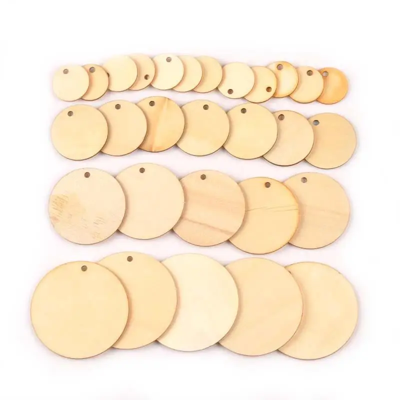 

50pcs Round Wooden Discs with Holes Unfinished Predrilled Natural Wood Slices DIY Crafts Centerpieces Wooden Christmas Ornaments