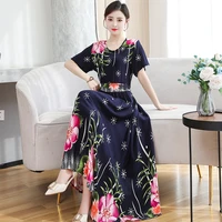 new 2021 o neck short sleeve loose summer dress thin soft cotton print floral vintage dress women holiday casual long dress