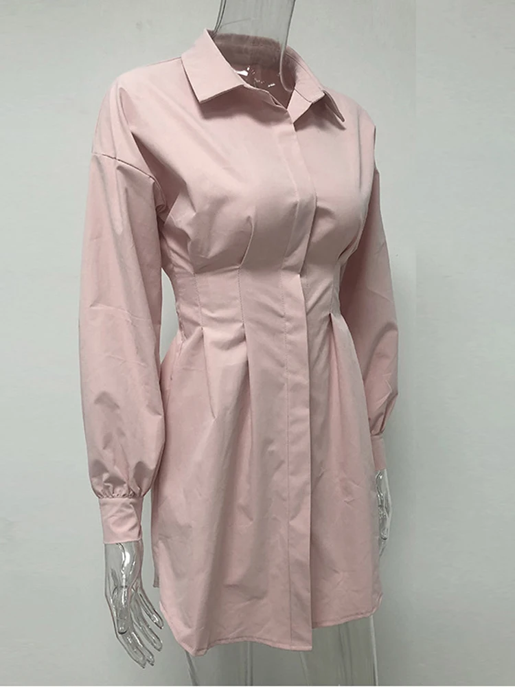 JillPeri Autumn Long Sleeve Shirt Dress with Corset Belt Solid Sexy Elegant Outfit Office Lady Street Wear Party Dress Set