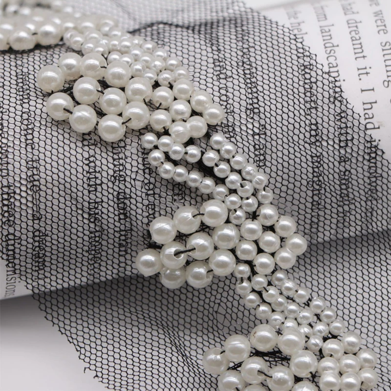 2 ярда черный белый жемчуг с бисером кружевная отделка аксессуары для волос