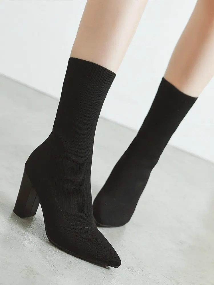 

Высококачественные осенне-зимние ботинки-носки, женская обувь, модные эластичные тканевые женские ботинки телесного цвета, пикантная обув...