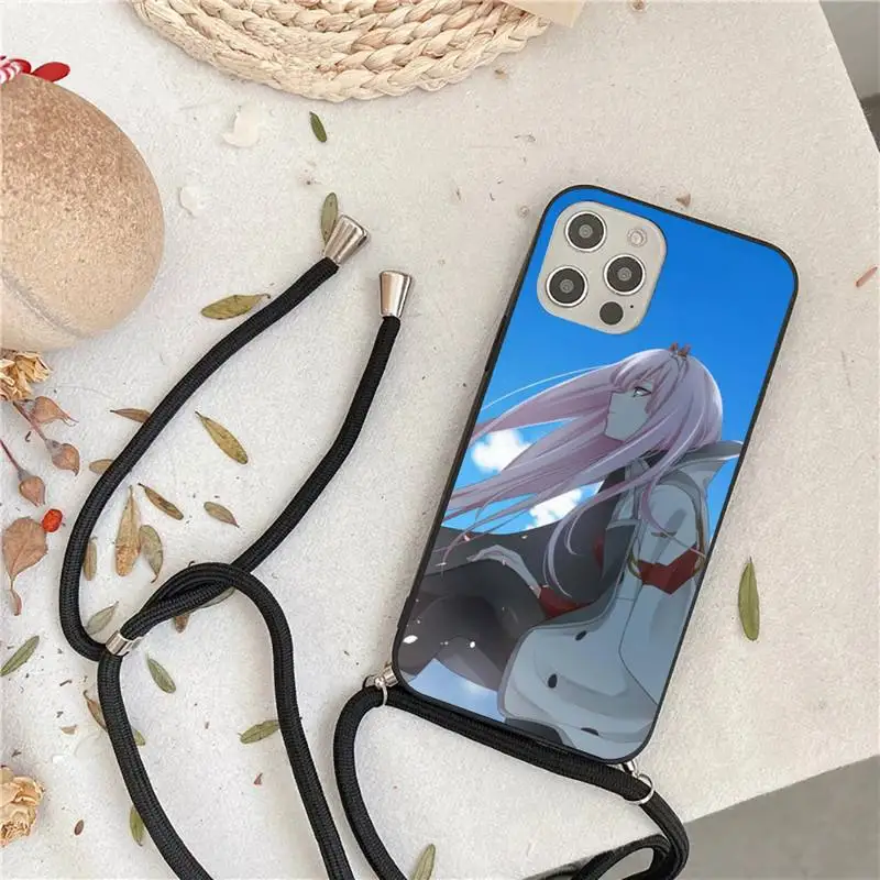 

Darling in the Franxx ZERO TWO Phone Case For iPhone 7 8 11 12 X XS XR MINI Pro Max Plus Strap Cord Chain Lanyard soft