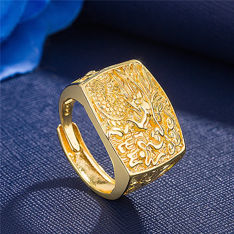 

The Middle East hot sale Burma sand gold plated domineering dragon ring men's fashion flying dragon ring