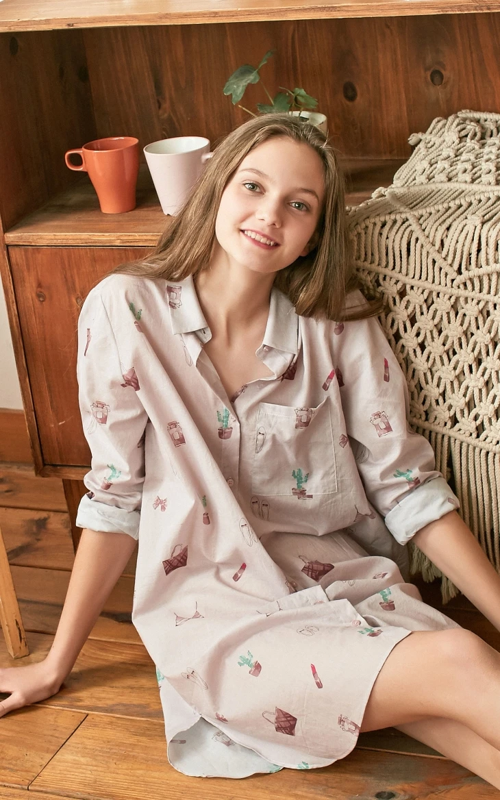 Vero Moda Новое поступление Ins стиль печатных хлопок рубашка Домашняя одежда платье | 319105517