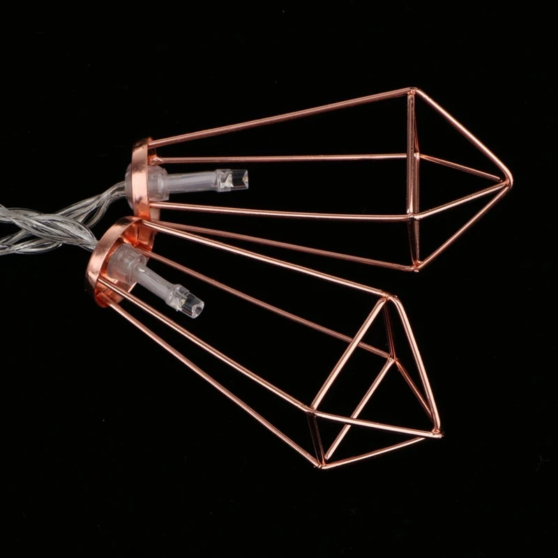 

10LED Rose Gold Iron Diamond Shape Fairy String Lights Wedding Party Christmas Indoor Outdoor Decor Battery Powered (Warm White)