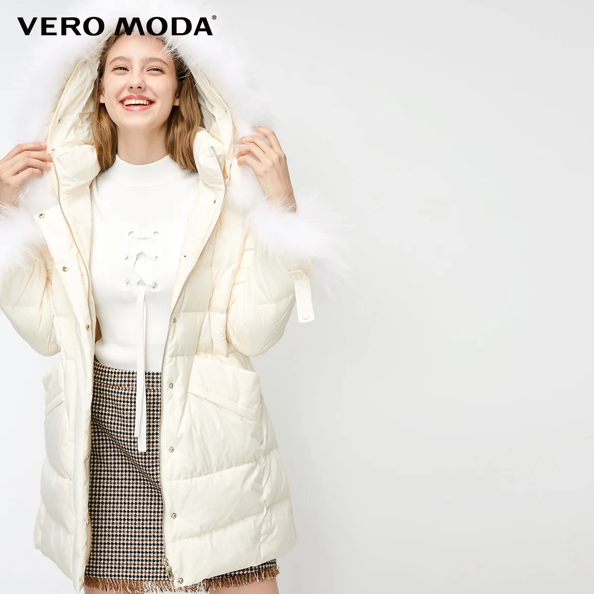 Vero Moda женский Съемный Енот с капюшоном длинный пуховик | 318412541