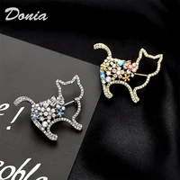 donia jewelry fashion new cute kitten brooch imitation pearl copper micro inlaid aaa zircon animal high grade female brooch pin
