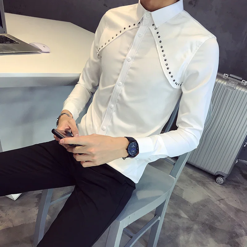 Высококачественная брендовая новая рубашка модная 2020 с заклепками длинным