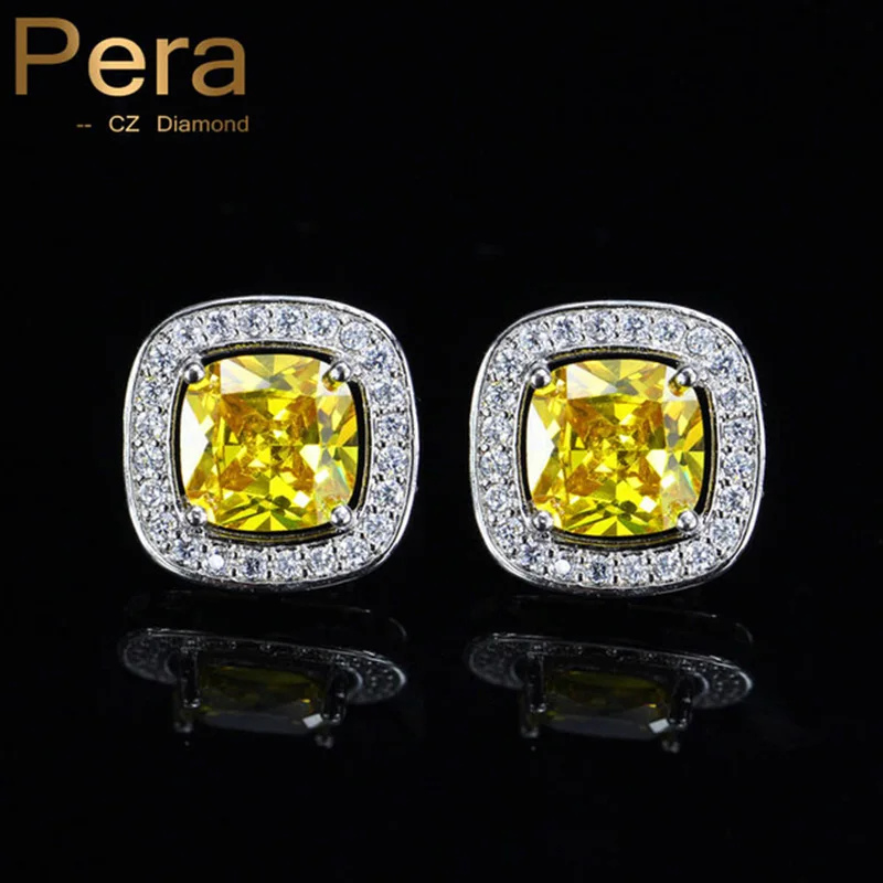 Модные женские серьги гвоздики Pera ювелирные изделия большие квадратные желтые и