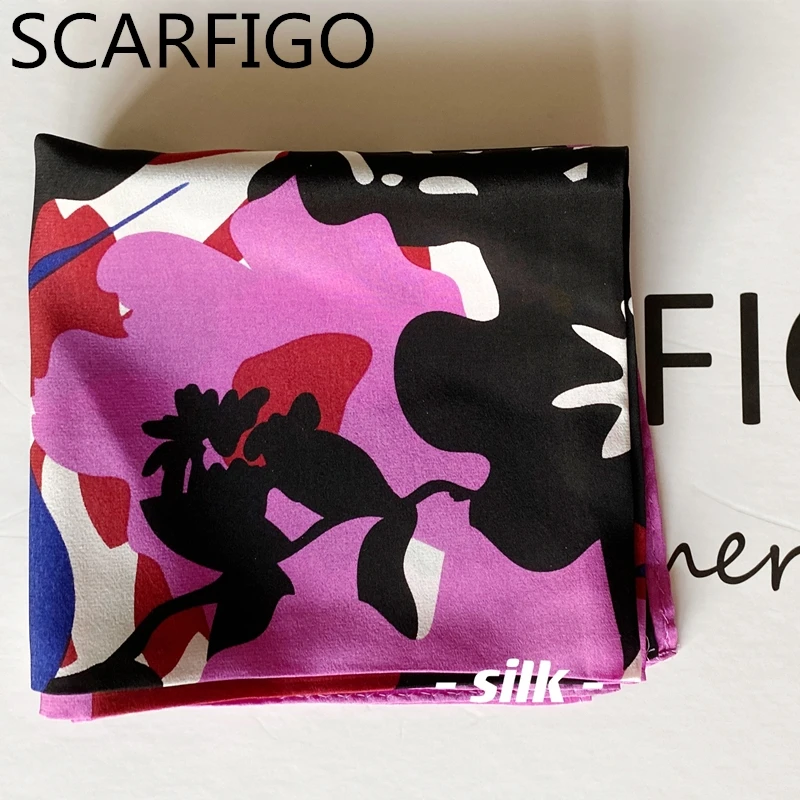 

SCARFIGO 50*50cm Flower Printing Silk Scarves Women Fashion Summer Beach Shawls Small Square Silk Scarf