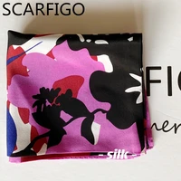 scarfigo 5050cm flower printing silk scarves women fashion summer beach shawls small square silk scarf