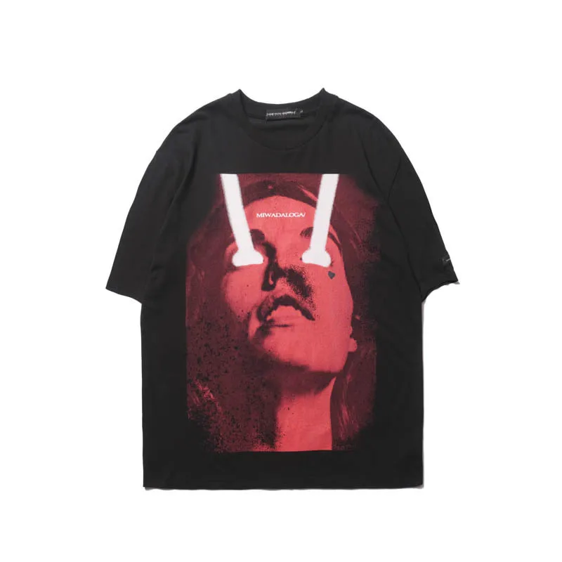 

2021 Men's clothing High Street Retro Portrait Printing Short Sleeve T-shirt Men's Hip Hop Loose Dark BF Style Casual Tee