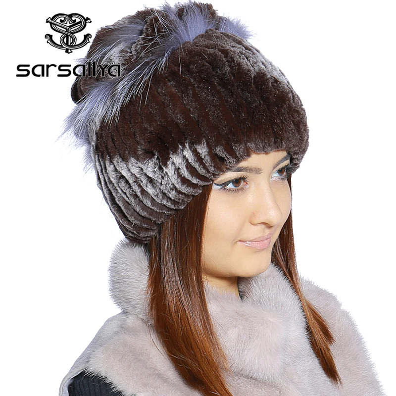 SARSALLYA Зимой меховая шапка для женщин реального рекс кролика с silver fox меховой