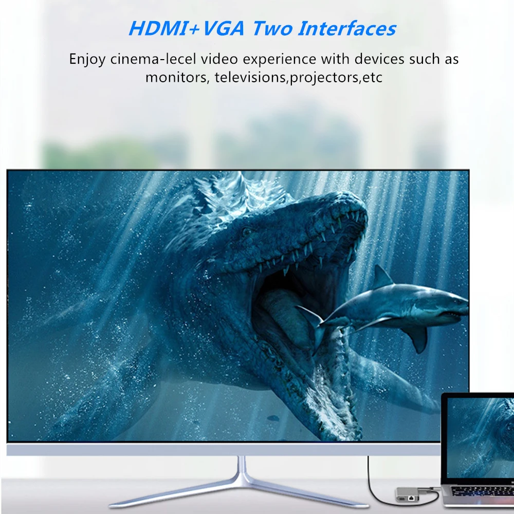 Tebe type-C концентратор 8-в-1 док-станция с 3 5 мм аудио конвертер USB C к HDMI + VGA двойной