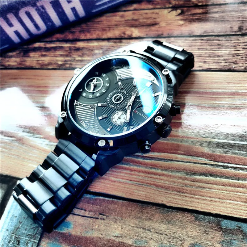 Бренд двойной дисплей времени деловые часы для мужчин золотые стальные полосы