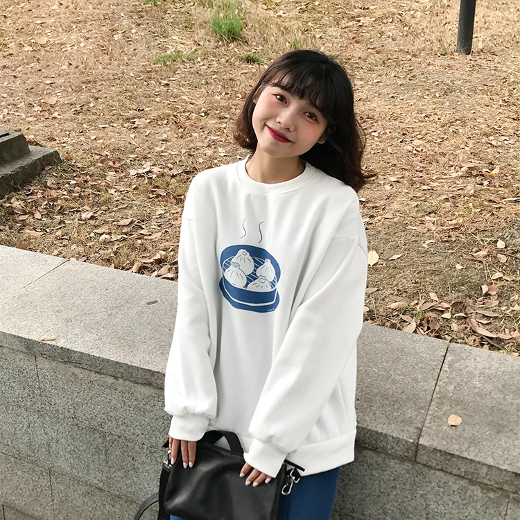 

5 colors autumn winter 2019 preppy style Women Sweatshirts Long Sleeve cartoon print thick Sweatshirt Womens pullovers ( F3879)