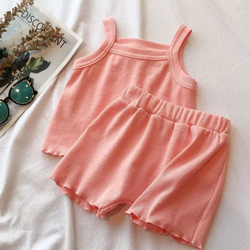

2021 new spring autumn summer Girls Kids Sling top + shorts Suit comfortable cute baby Clothes Children Clothing