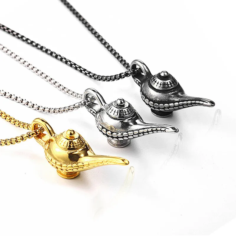 316L ожерелья из нержавеющей стали 3D Волшебная Лампа Алладина кулон Модные
