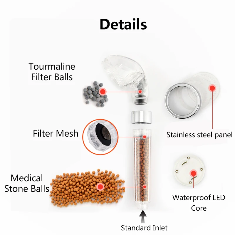 Водосберегающая светодиодная душевая лейка ZhangJi для ванной комнаты 7 цветов