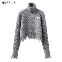 2021 spring clothes for women knitted turtleneck pull broken edge sweater casual soft jumper fashion femme elasticity pullover