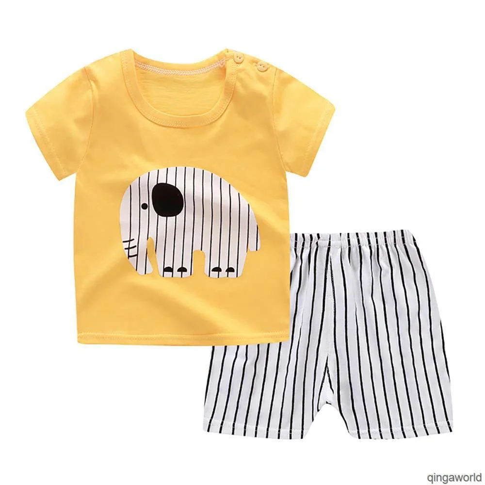 

Online Kid's Unisex Summer Sets Short Sleeve Cartoon Print T-shirt Shorts Soft Daily