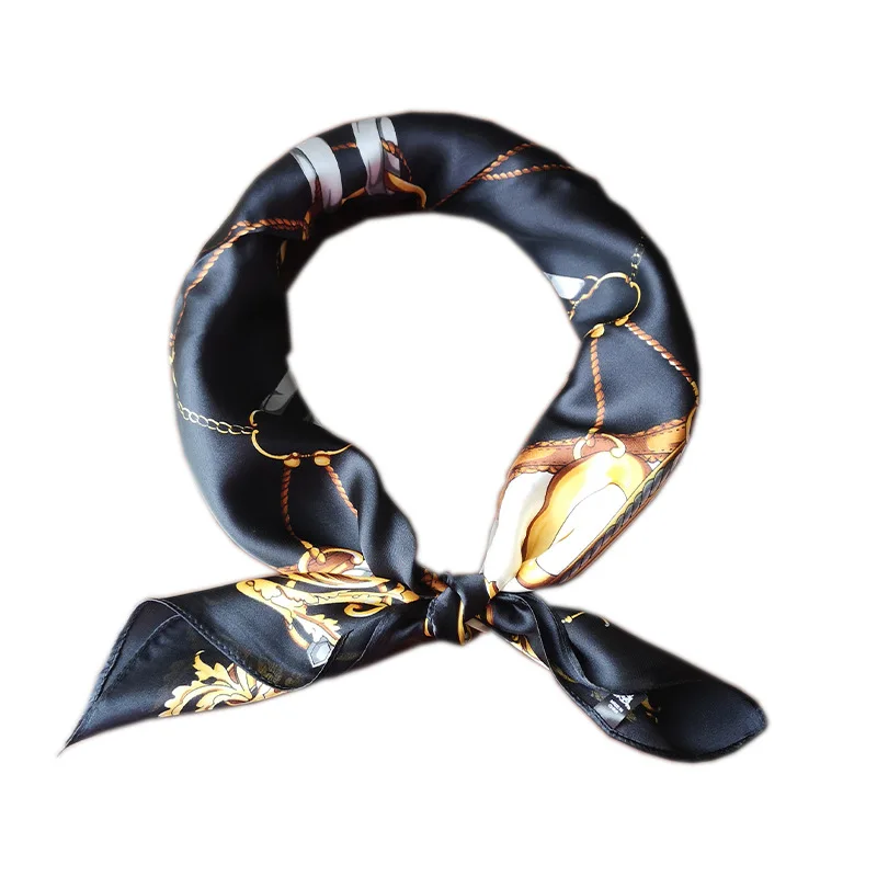 70*70 см черно-белый маленький шелковый шейный шарф для Женская резинка волос сумка