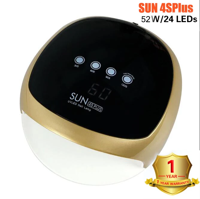 gold 52 Вт SUN4 плюс УФ-лампа для сушки ногтей УФ лучами Светодиодный лампа для маникюра ногтей Сушилка для ногтей гели инфракрасный Сенсор 30/60/90/120s таймер - Цвет: gold