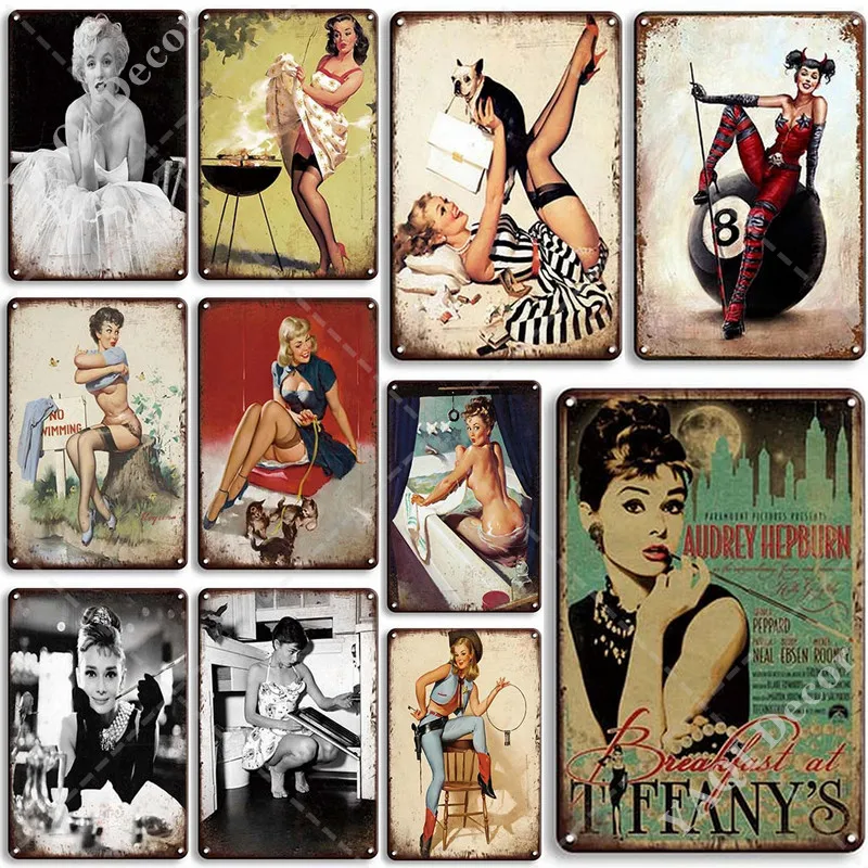

Retro Girl License Plates Pin Up Poster Vintage Decor Marilyn Movies Character Poster Retro sign Man Cave Sweet Wall Decoration