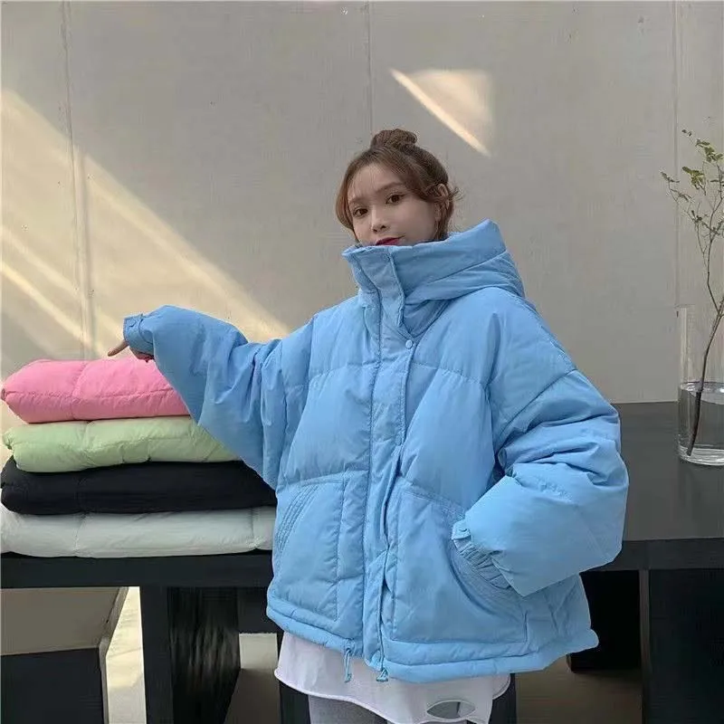 

Jacket For Women 2021 Fashion Style Winter Loose White Duck Down Thicken Candy Colors Down Coat Short Keep Warm Feamle Clothing
