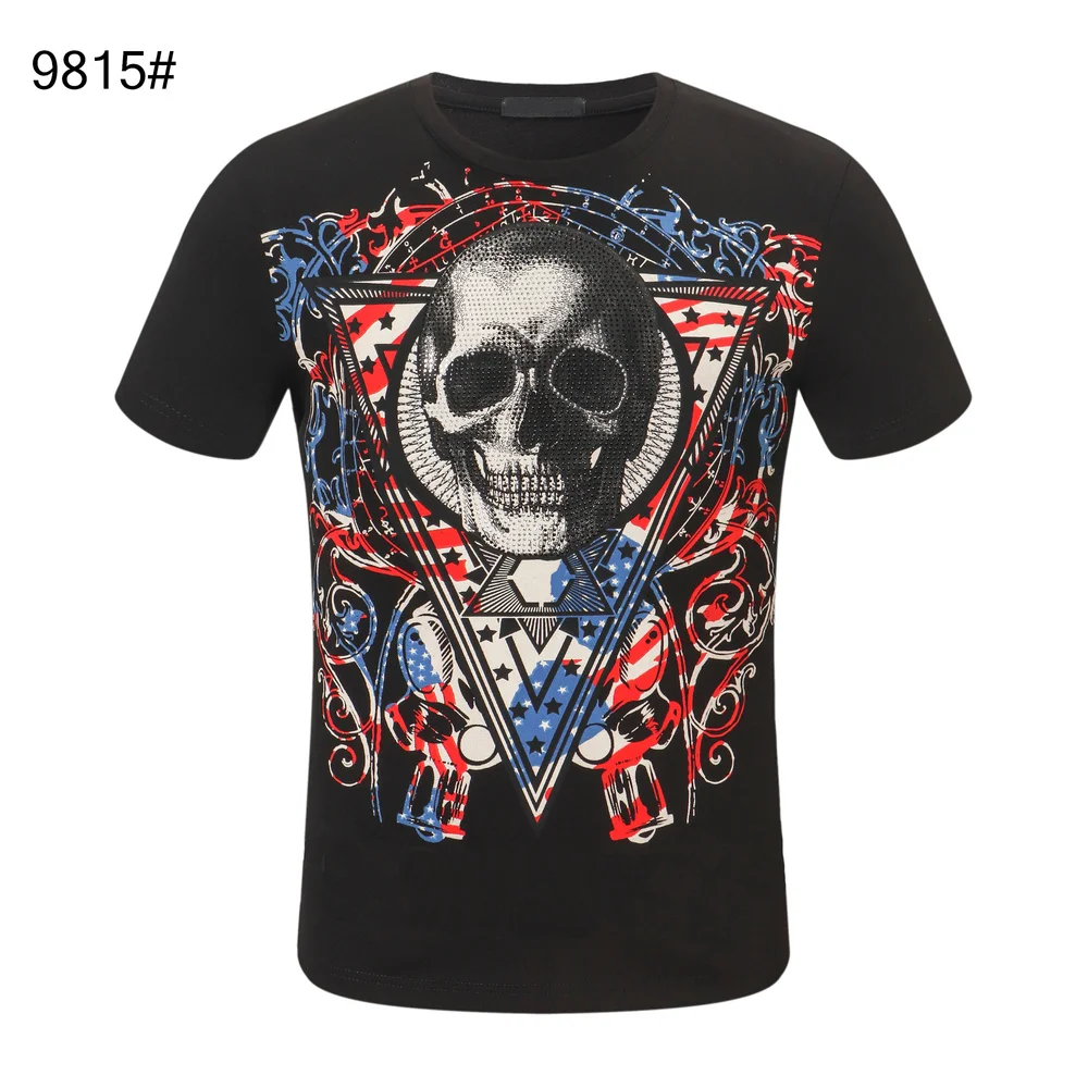 

Plein-Brand Flag Skull Tshirts Mens Diamond T-shirts Best Casual Cotton Quality Top Tees T-shirt Fashion 2021 New