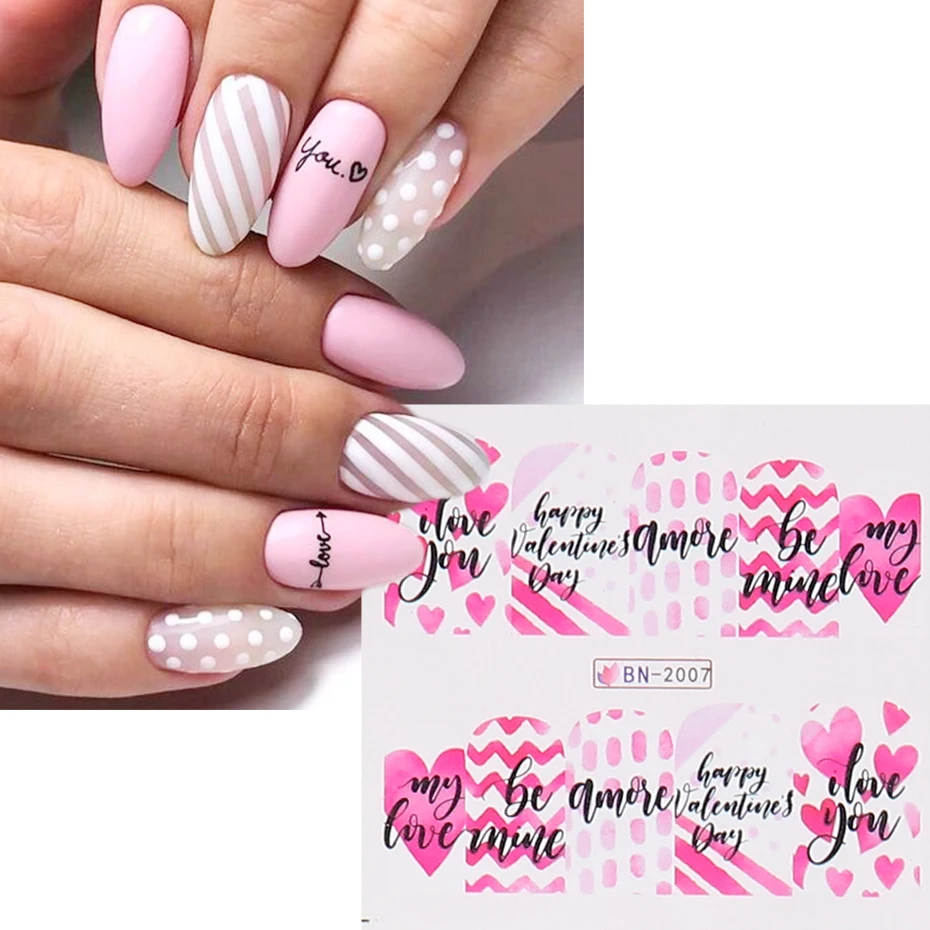 Валентина любовное письмо наклейки для ногтей Paris Heart Kiss Water Slider Nail Art Decoracion