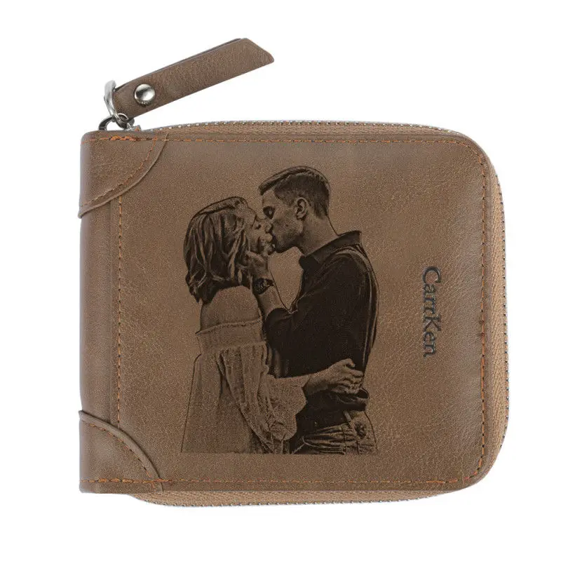 Wallet Customization Picture Custom Inscription Photo Engraved Wallet With Zipper Engraving Image Purse Valentine's Day present