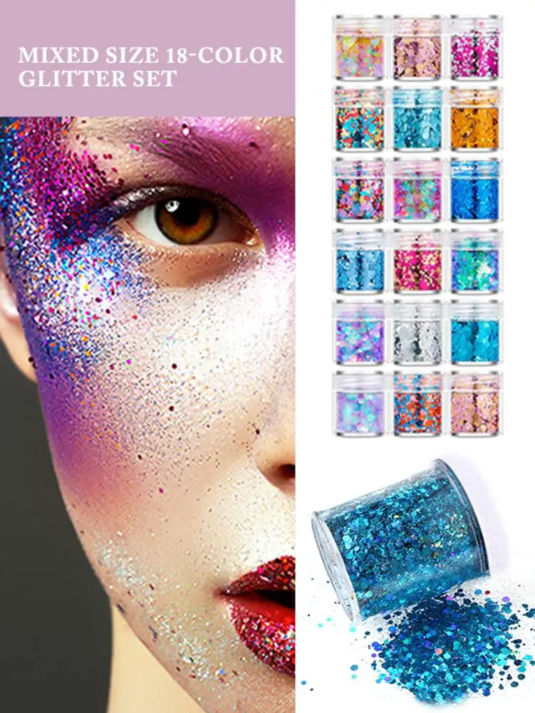 

Glitter Shimmer Durable Safe Glitter Flash Powder Sequins with 18 Colors Make Up Nail Art Decoration