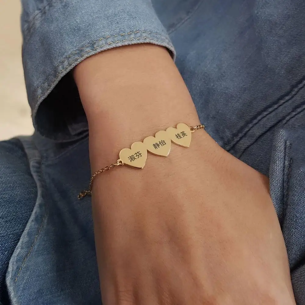 

Персонализированные китайский мандарин имя браслет из нержавеющей стали на заказ сердце выгравированы японская табличка браслеты для жен...