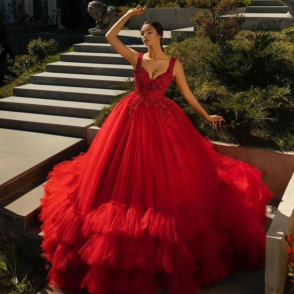 

Red Ball Gown Wedding Dress 2022 Chapel Train Ruffle Pleats Backless Spaghetti Color Bridal Gown Custom Made Bride Formal Wear