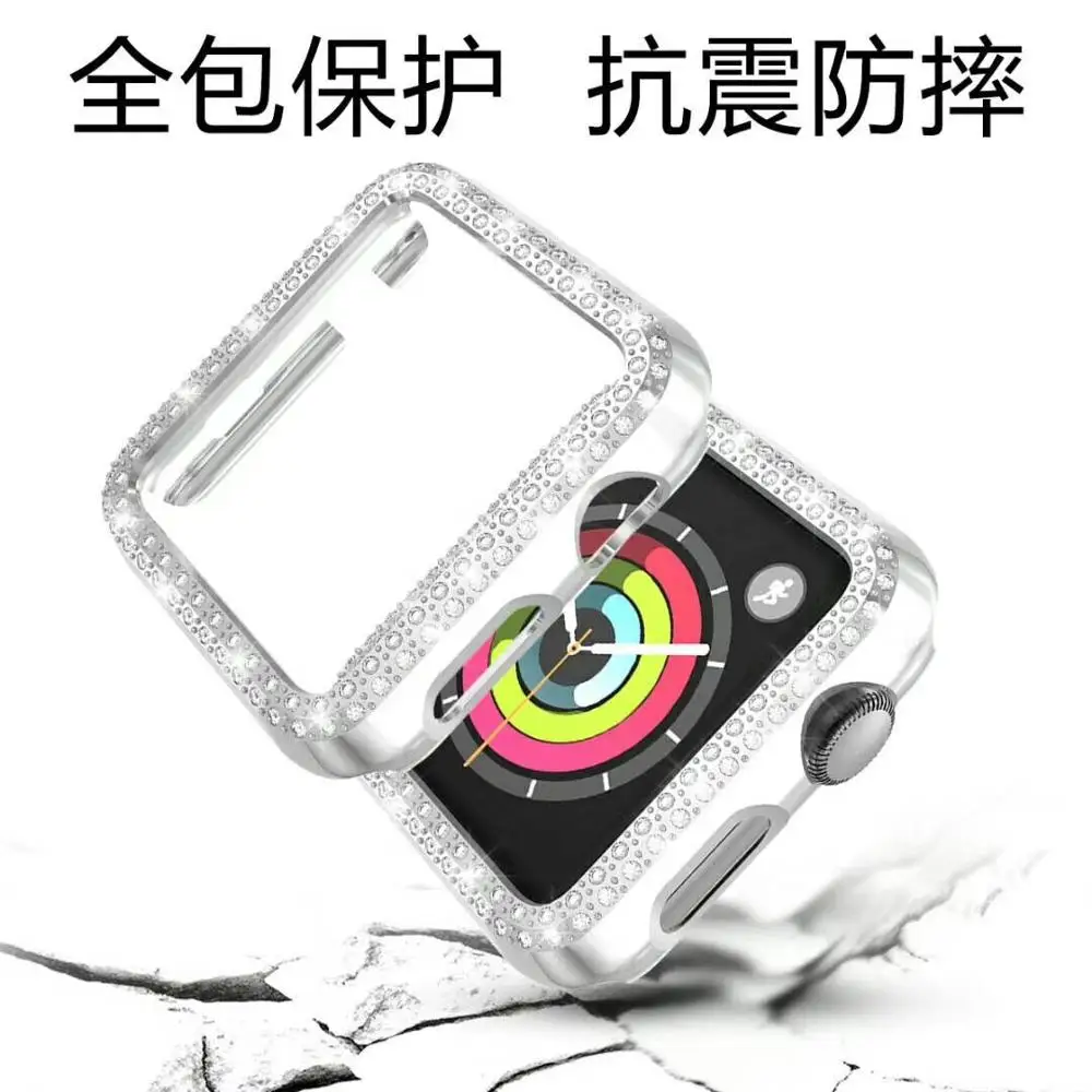 

double rows Diamond plastic cover For Apple watch case 5 band 40 44 38 42mm bumper For iwatch se shell series 6 5 4 3 2 1