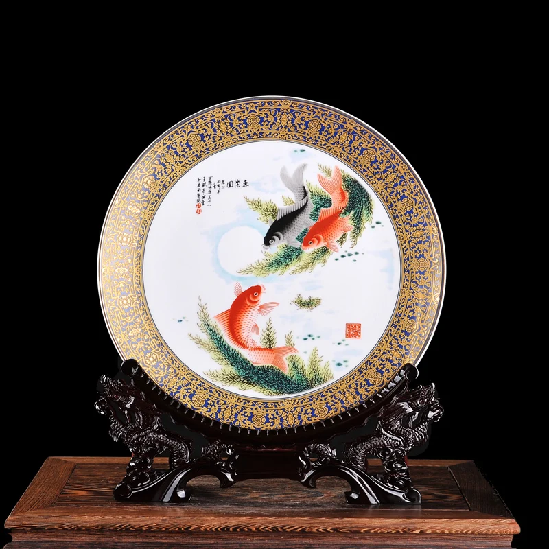 

Jingdezhen Ceramic Golden Big Plate Porcelain Decorative Plate Diameter 35cm Metope For Living Room Hotel