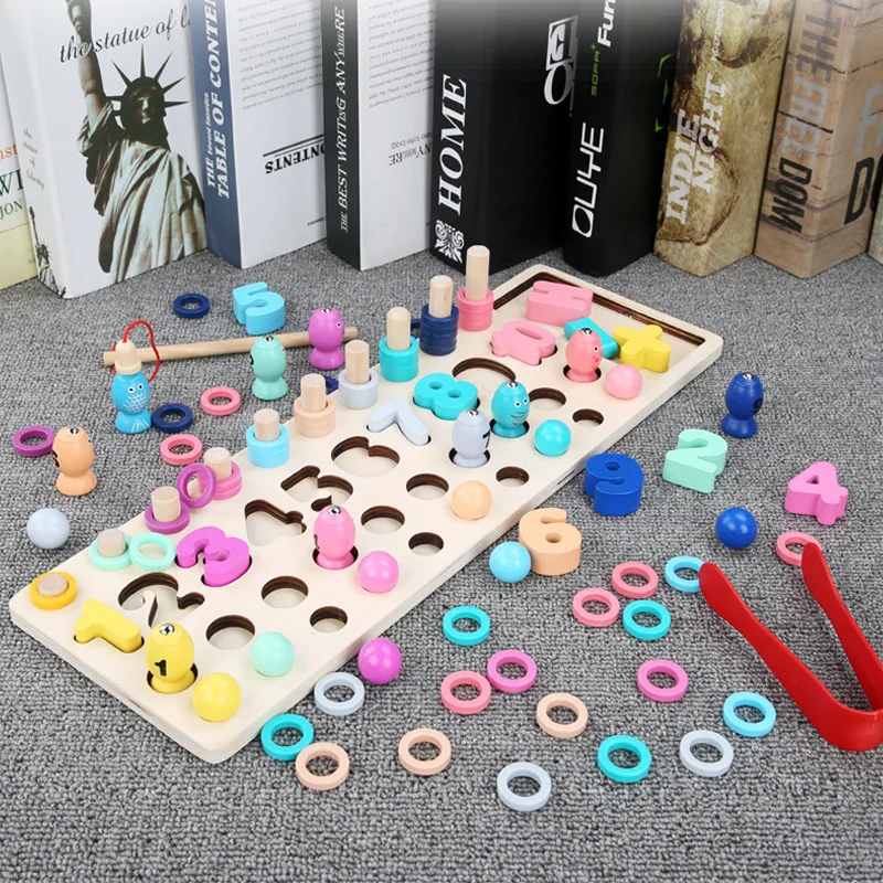 Деревянный цифровой номер в форме пары со строительными блоками детская игрушка