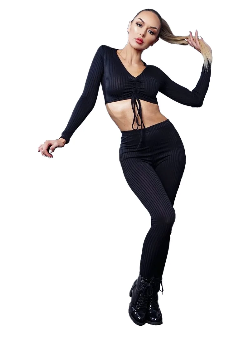 

Комплект одежды Cutubly женский из двух предметов, модный тренировочный комплект, короткий топ и штаны, однотонные Соблазнительные облегающие,...