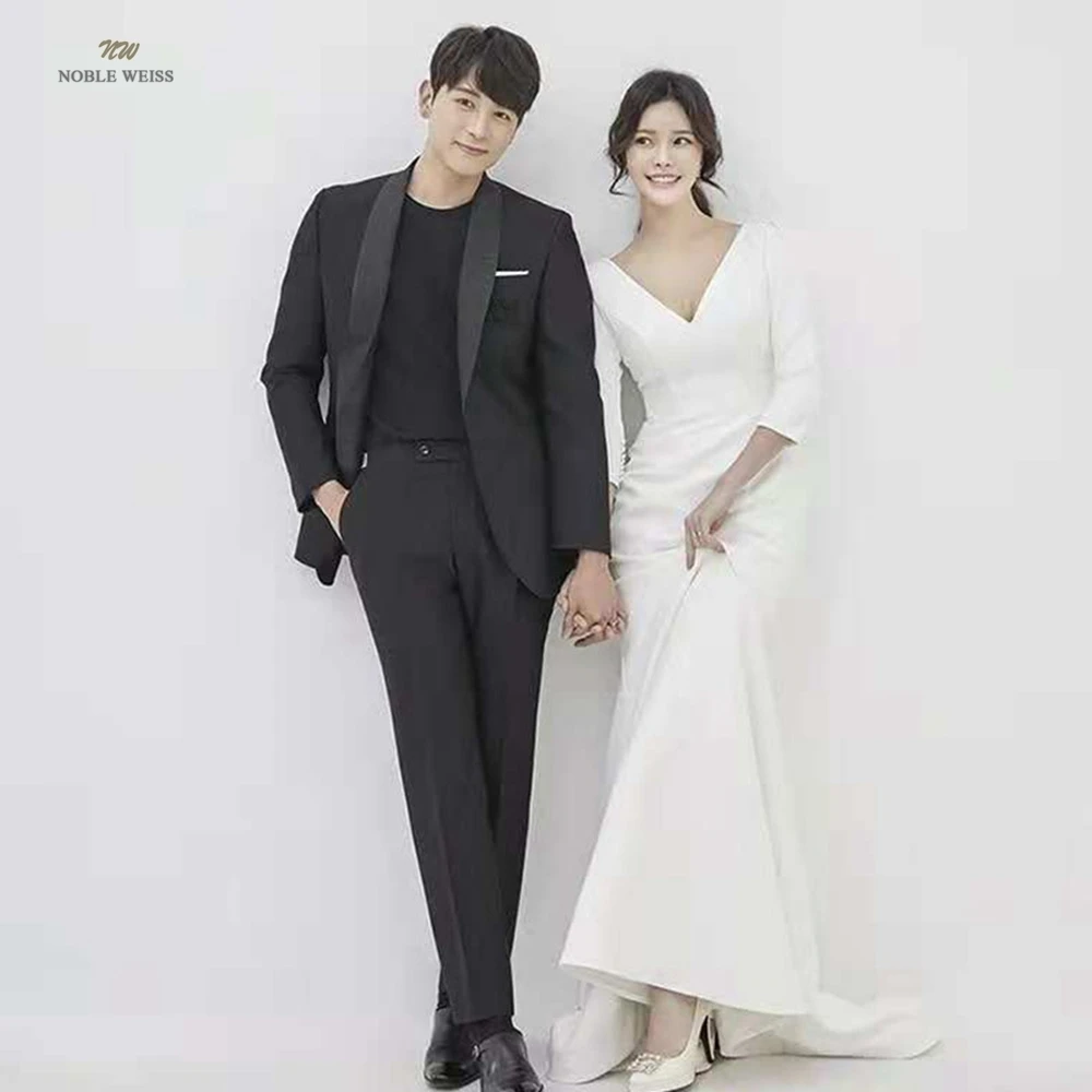 

Wedding Dress V-neck Mermaid Wedding Dresses for Women Satin Wedding Dresses with Sweep Train