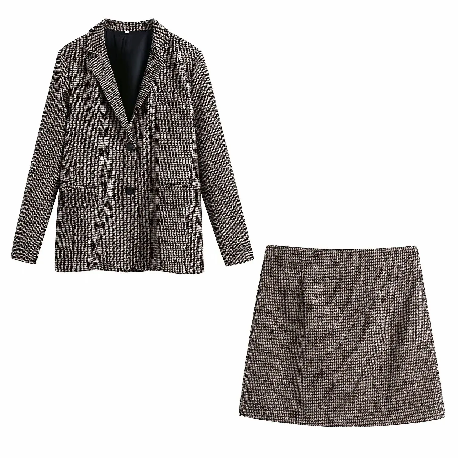 

2021 New Women 2 piece set Checked Casual Blazer & High-waist Mini Skirts Woman two piece set