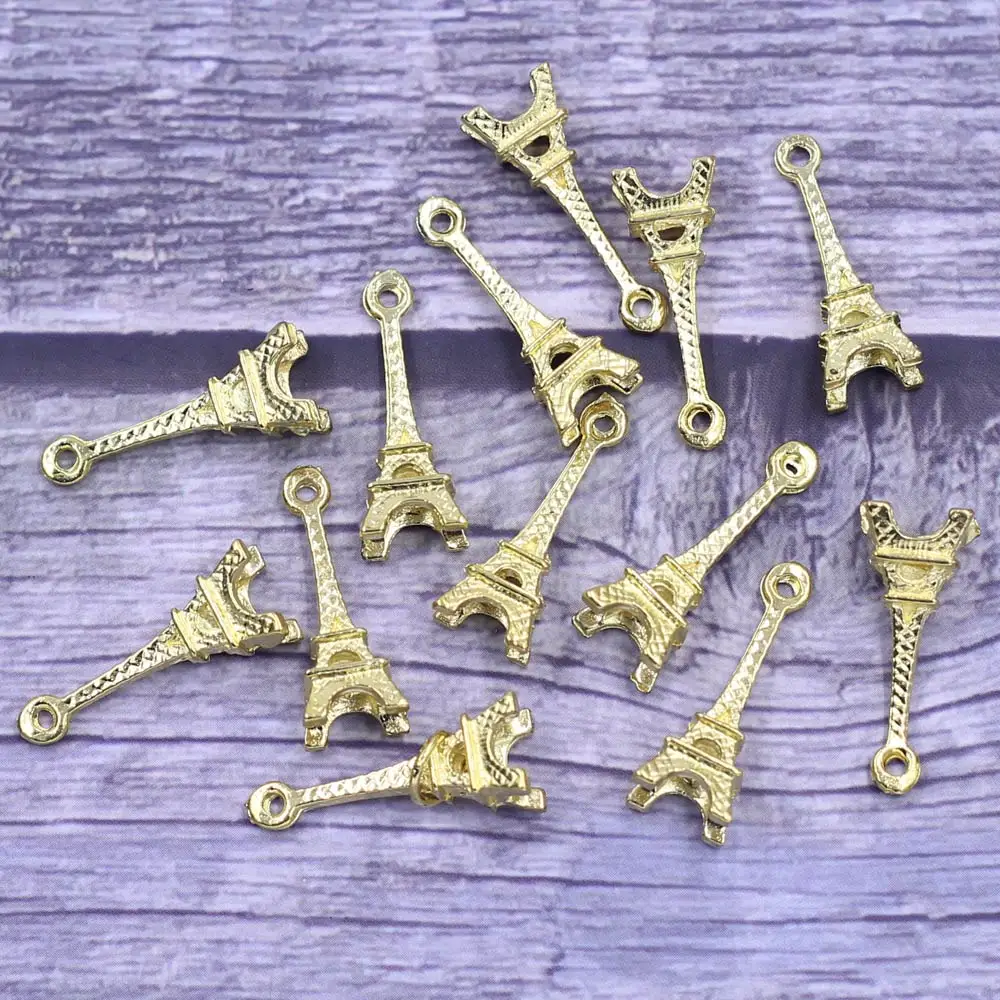 

10Pcs Pendants France Eiffel Tower Solid Metal Glod Plated For Charms Bracelets Craft Jewelry DIY Accessories 22x8mm