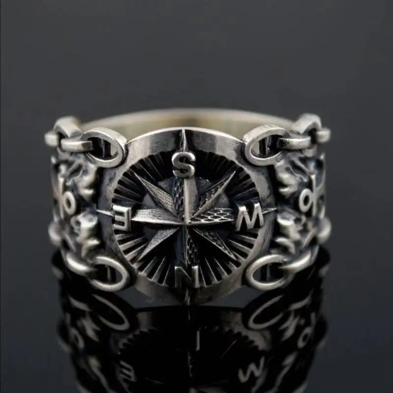 

Vintage Silver Color Compass Ring for Men's Viking Party Finger Ring Retro Jewelry Engagement Wedding Ring Gifts Accessories