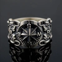 vintage silver color compass ring for mens viking party finger ring retro jewelry engagement wedding ring gifts accessories